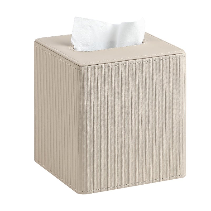 Cretkhp PU Leather Tissue Box Cover with Magnetic Closure  Modern Square Tissue Box Holder Decorative Organizer for Bathroom Vanity Countertop  Night Stands Bedroom Office Desk (Beige) - Image 1